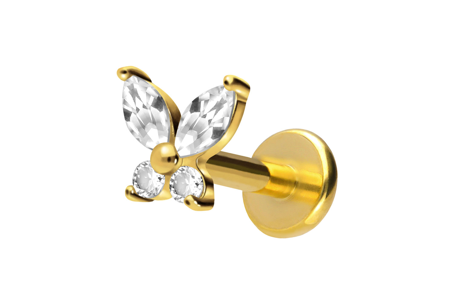 Titan Labret Piercing mit Push Fit KRISTALLSCHMETTERLING